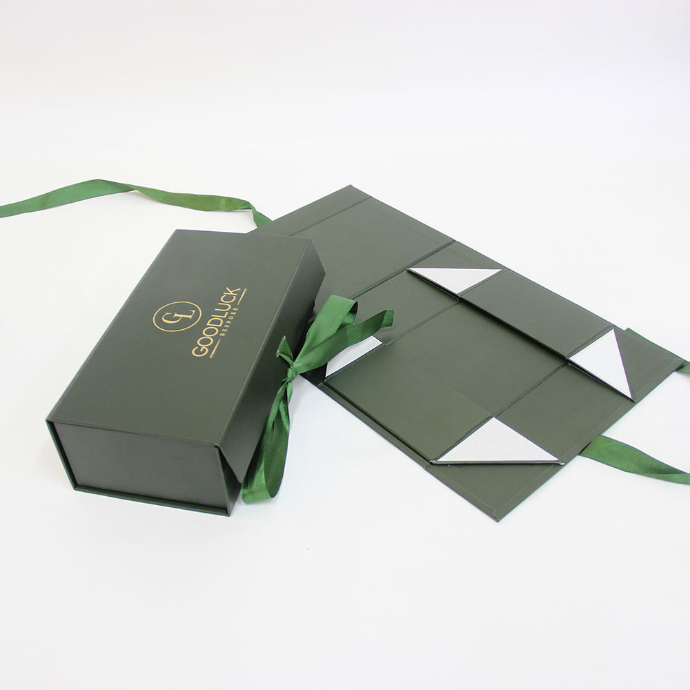 Customized Foldable Paper Gift Box With Logo Luxury Shipping Ribbon Handle Rectangular Folding Clothing Packaging Magnetic Box