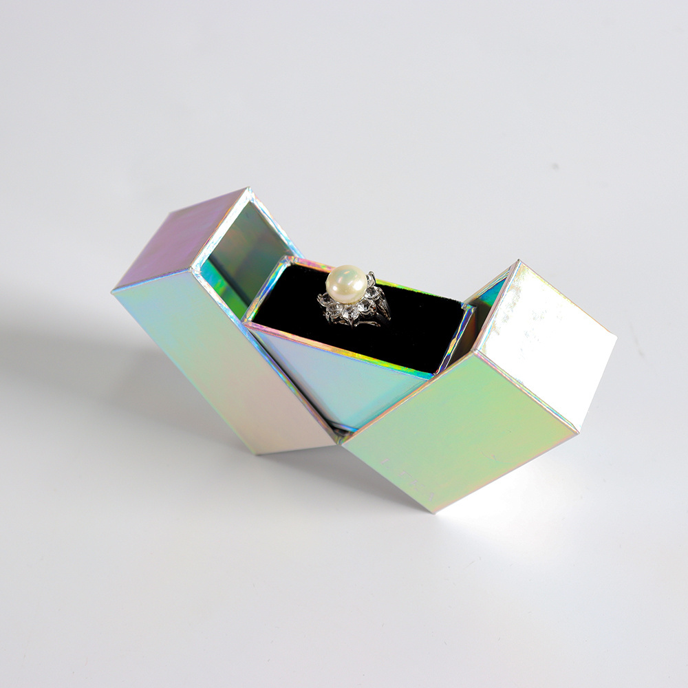 OEM Luxury holographic Paper Necklace Earring Ring Gift Packaging Case Rigid Cardboard Double Open Door Jewelry Packaging Box