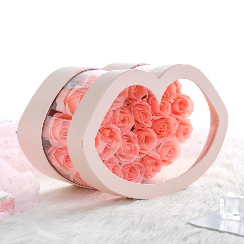 New Arrival Valentine's Day Kiss Lip Shape Paper Wedding Flower Packaging Gift Box Cardboard Rose Box With Clear Pvc Top