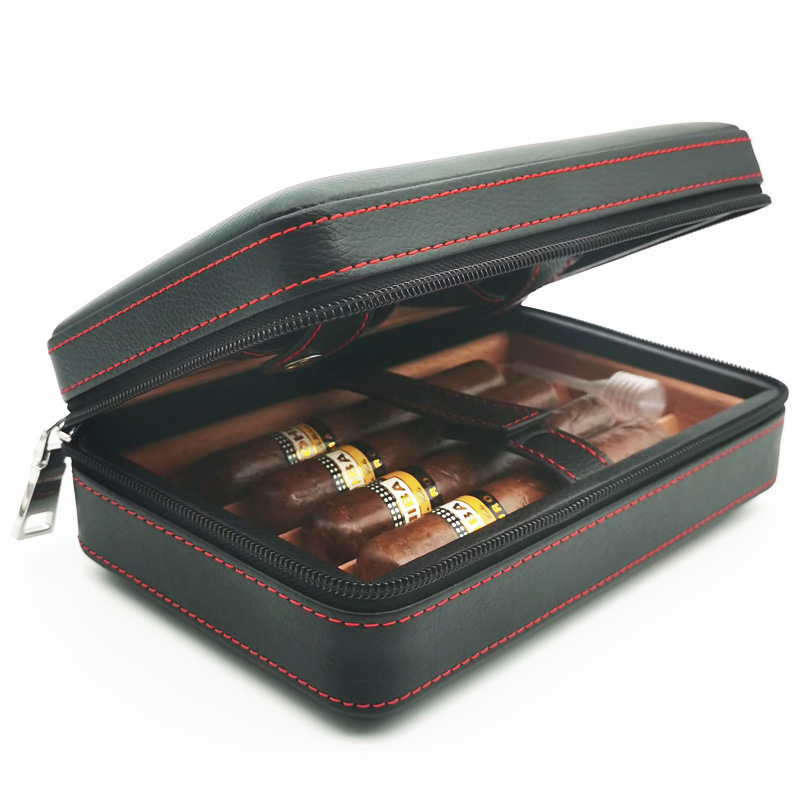 Luxury Custom pu leather cigar case portable travel humidor cigar gift packaging box with wood insert wholesale