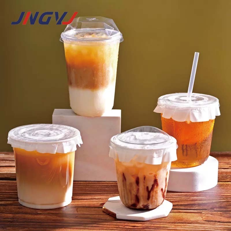 Disposable PET plastic lemonade cups cold coffee cups with lids and straw reusable cup with lid