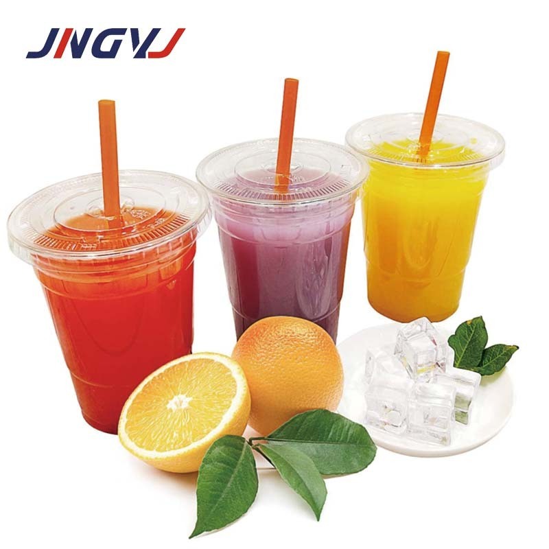 Disposable PET plastic lemonade cups cold coffee cups with lids and straw reusable cup with lid