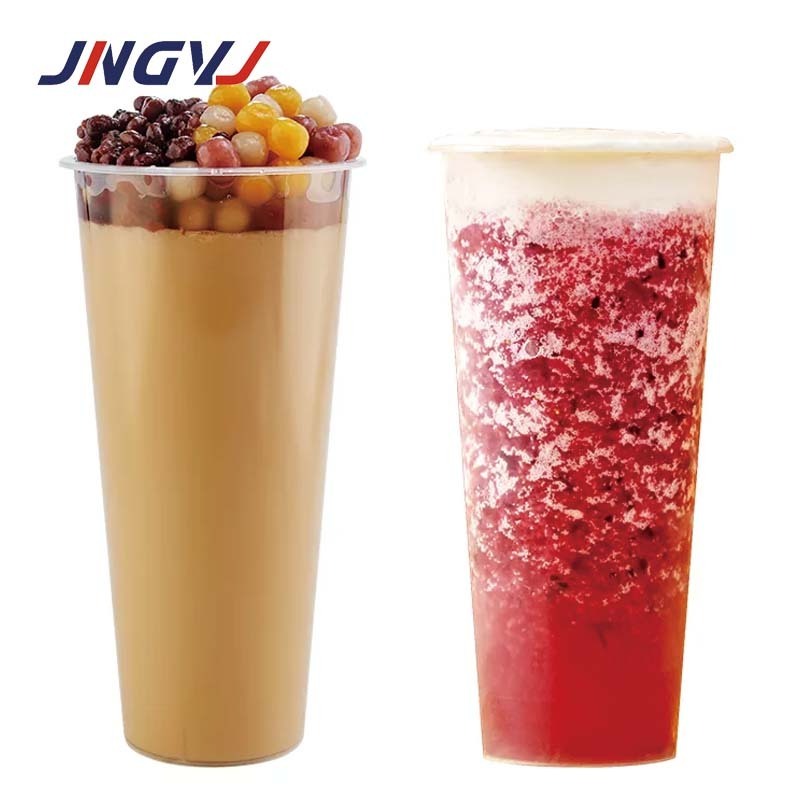 Disposable PET plastic lemonade cups cold coffee cups with lids and straw reusable cup with lid