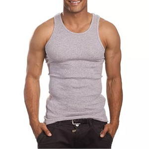 high quality blank workout tank top ribbed tank top mens Square Collar fitness tank top gym vest for men