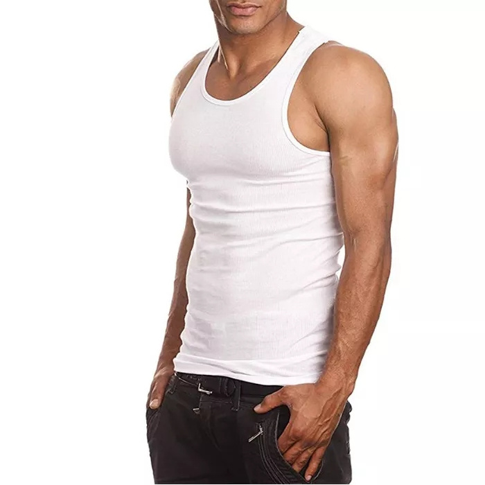 high quality blank workout tank top ribbed tank top mens Square Collar fitness tank top gym vest for men