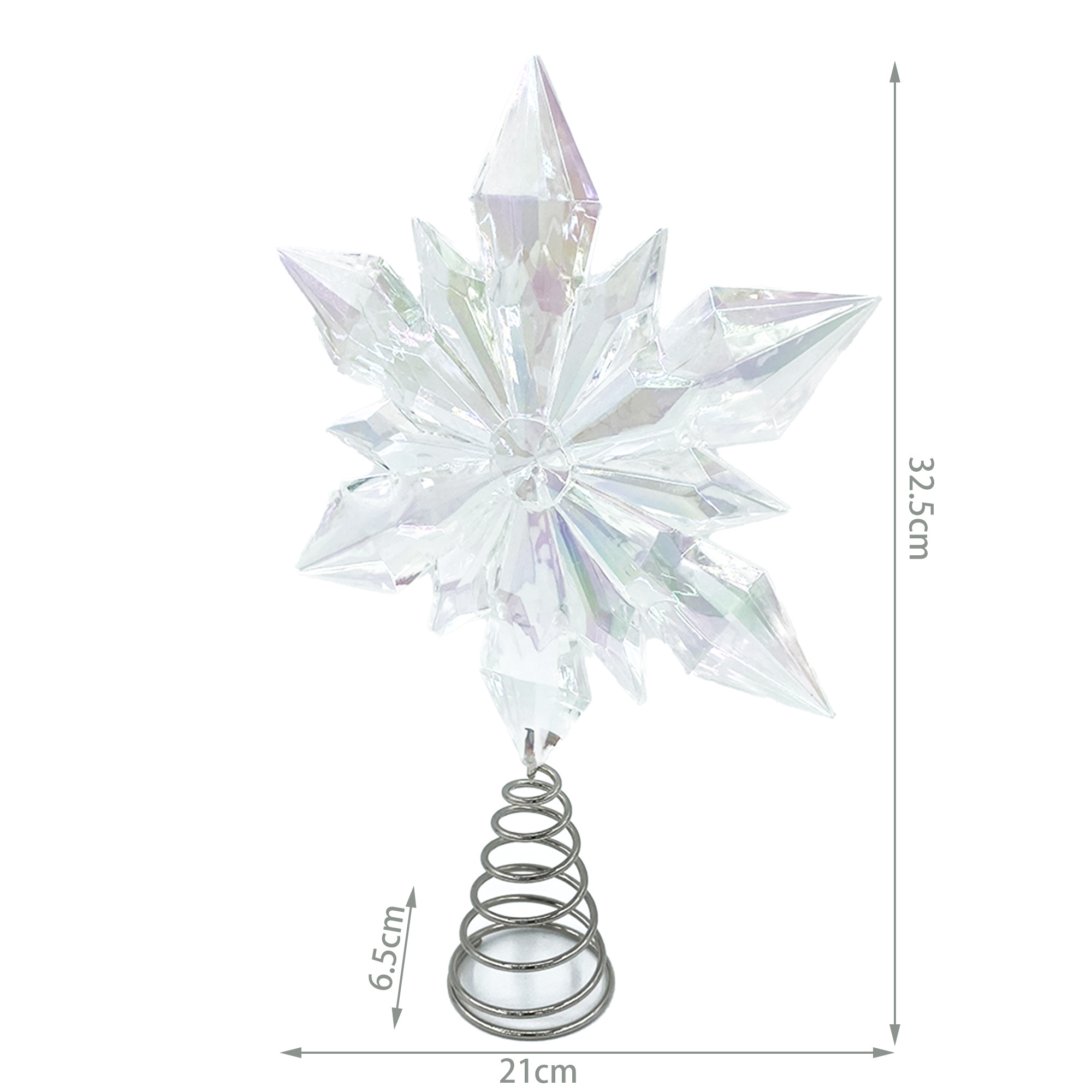 Manufacturers Wholesale Christmas Clear Iridescent Snowflake Tree Topper for Home Christmas Decoration