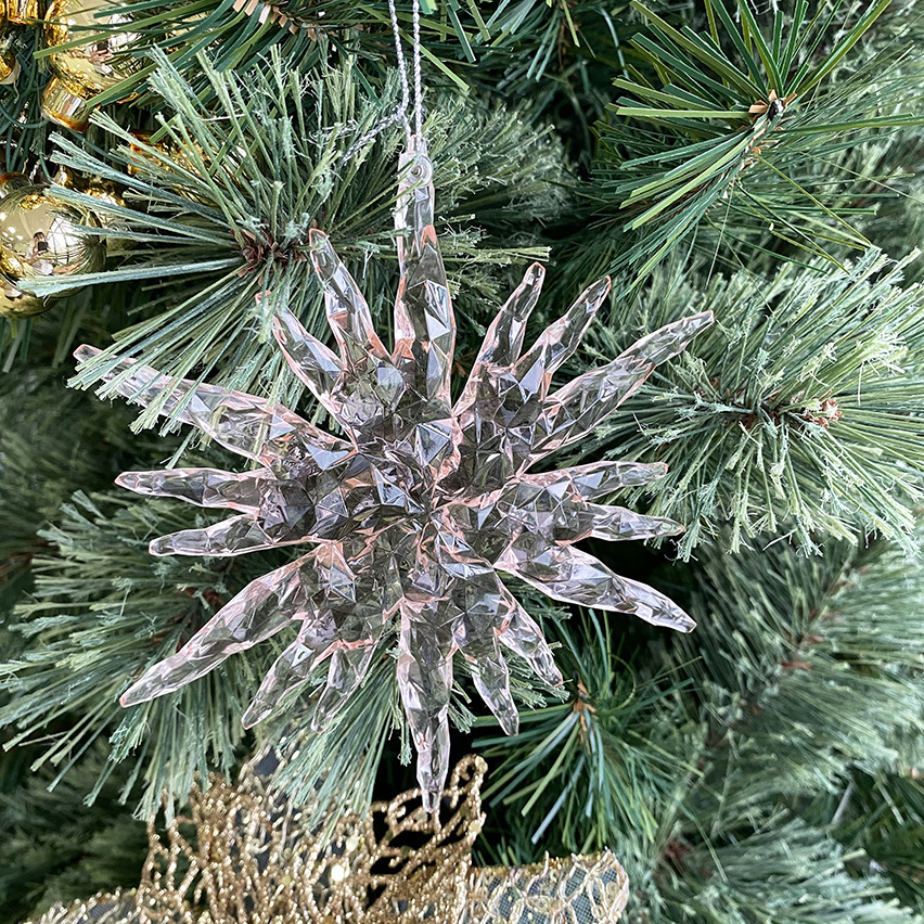 Customized Color Wholesale Transparent Pink 14cm Plastic Snowflake Ornament Christmas Snowflake Tree Decoration