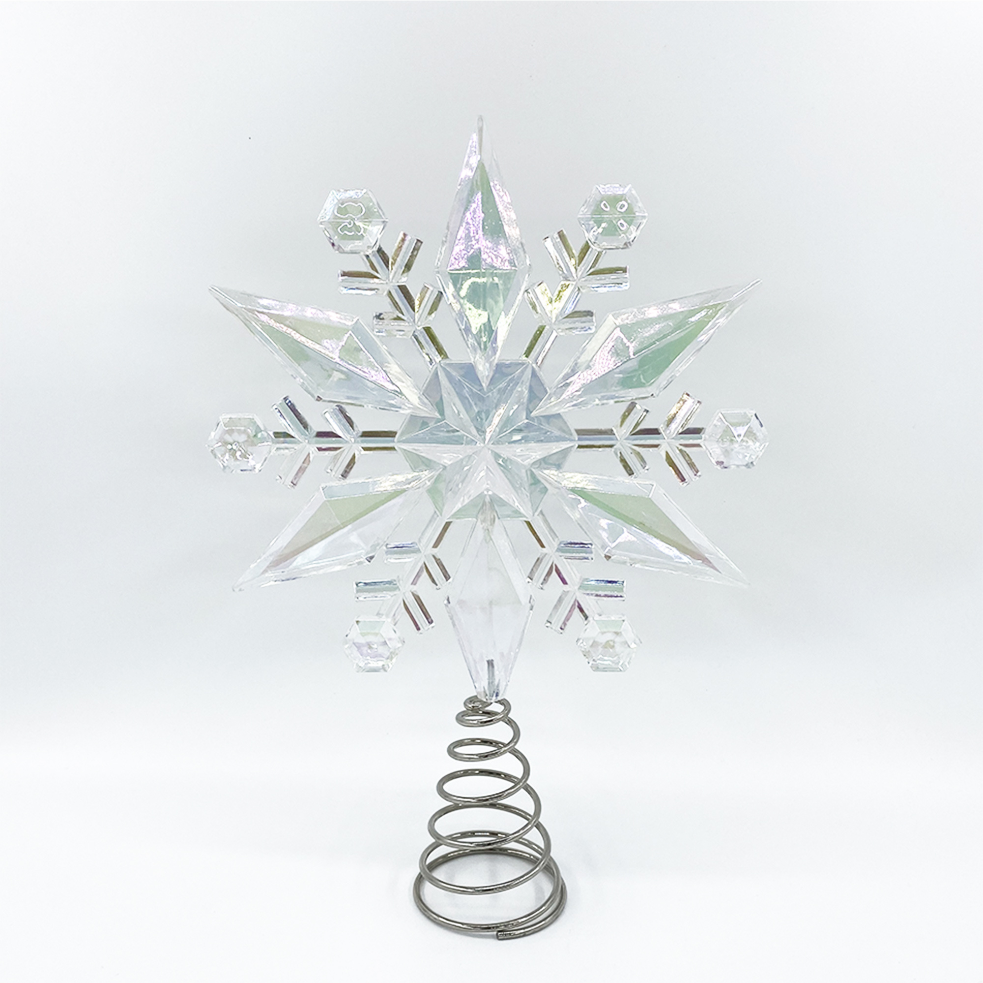 Manufacturers Wholesale Christmas Clear Iridescent Snowflake Tree Topper for Home Christmas Decoration