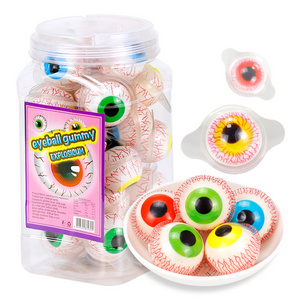 Wholesale Halloween Gummy Halal 15G Soft Sweet Round Bottle Packaging Candy Fruit Eyeball Candy