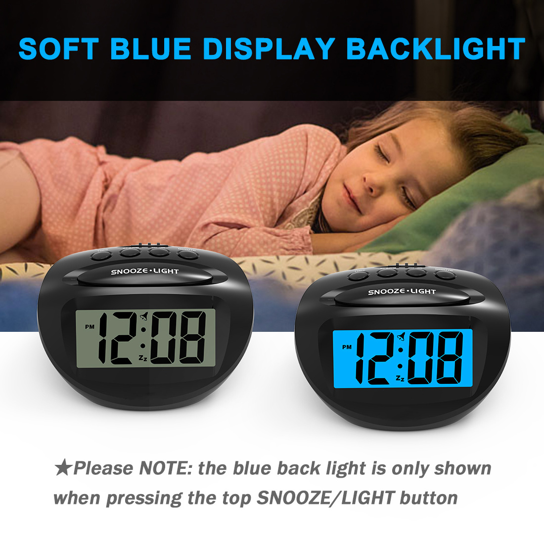 Sell Popular Things Black Desktop White Color Plastic Lcd Screen Backlight Digital Snooze Alarm Clock