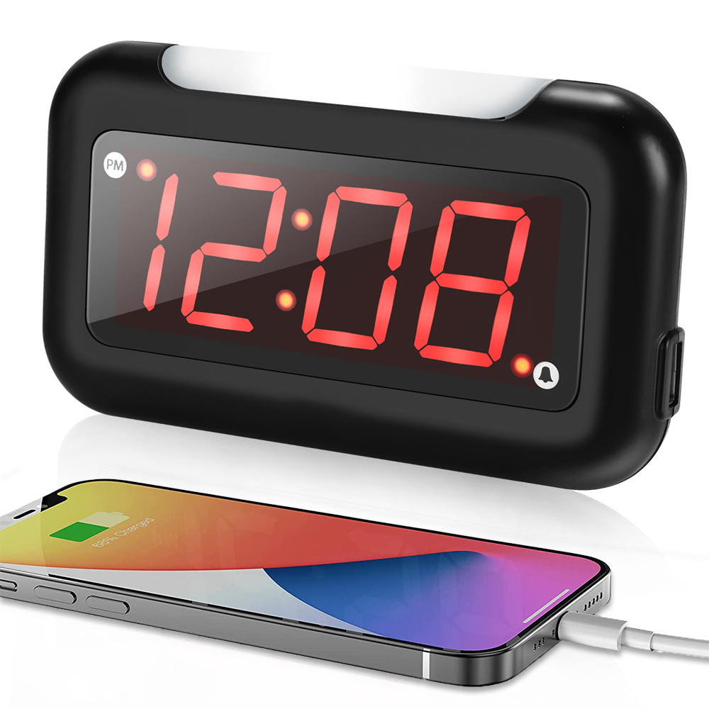 2023 New Hot Selling Big Lcd Display Alarm Table Clock With Usb Charge Connectors Alarm Clock