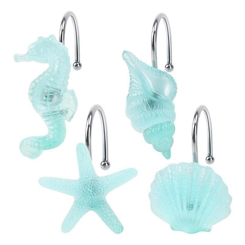 Marine Theme Rust-proof Decorative Resin Shower Curtain Hooks Bathroom Bedroom Baby Room Decorative Shower Rod Curtain Hangers