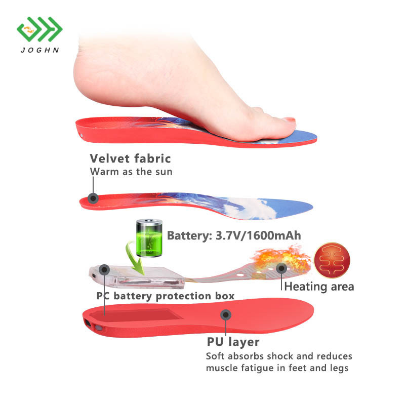 JOGHN Outdoor Camping Usb Electric Heated Shoe Insole Thermal With Heating Insoles For Shoes Warm Rechargeable Heated Insole