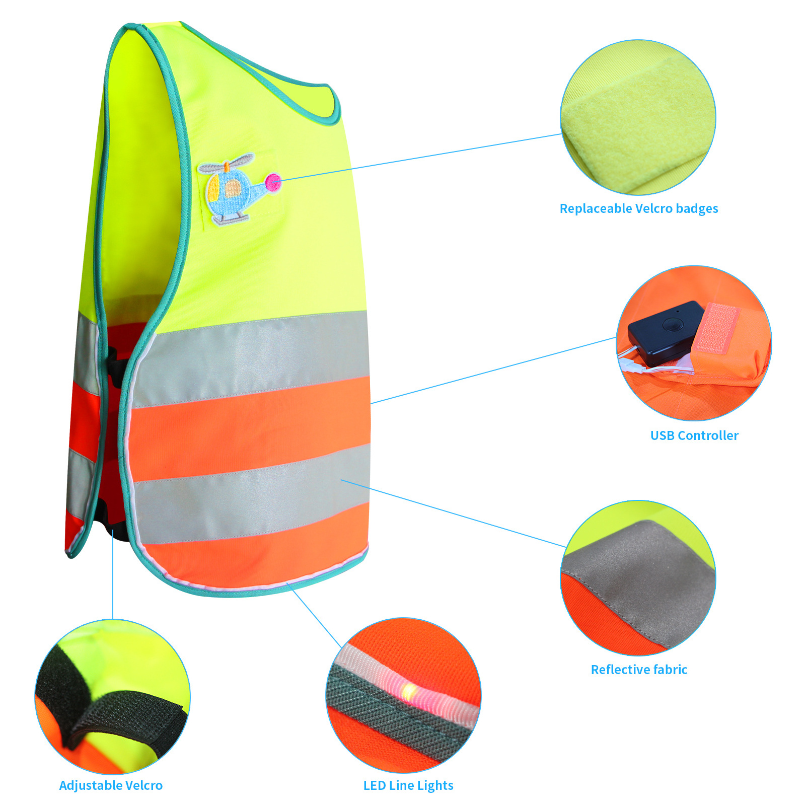 Reflective safety vest for kids Aged 4-8 bicycle reflective vest High visibility led reflective vest