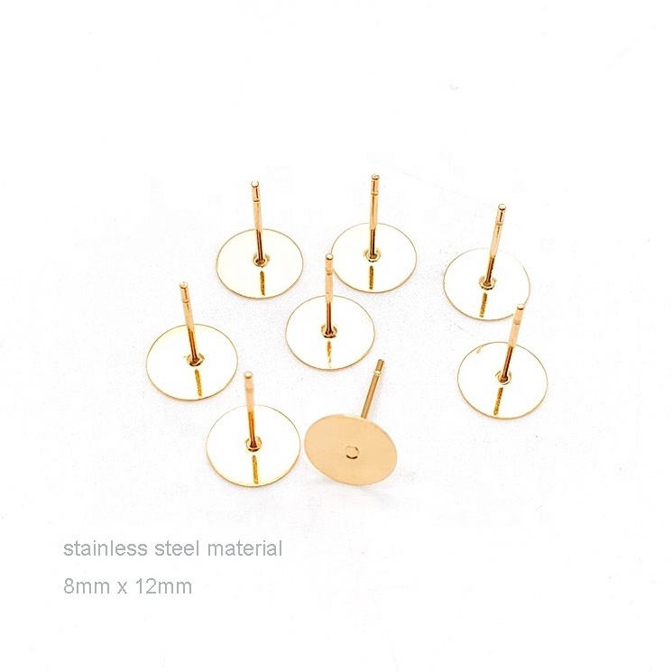 Round flat bar blank jewelry making diy findings back stud gold silver hypoallergenic stainless steel earring posts