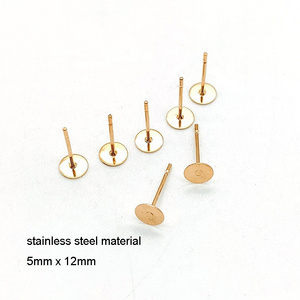 Round flat bar blank jewelry making diy findings back stud gold silver hypoallergenic stainless steel earring posts