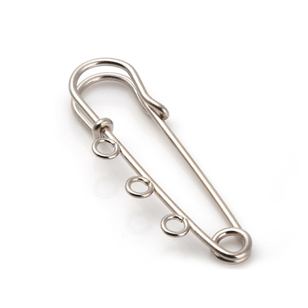 Garment brooch findings iron 40mm silver safety pin decorative pendant charm safety pin with 3 hoops for DIY