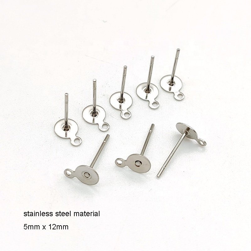 Round flat bar blank jewelry making diy findings back stud gold silver hypoallergenic stainless steel earring posts