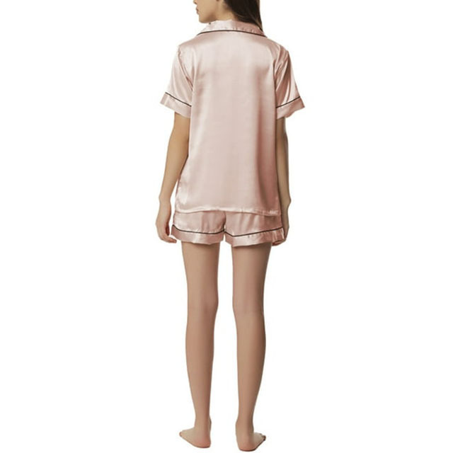 Summer Nude Pink Shorts Sleepwear Set OEM Custom Women's Satin Sleepwear