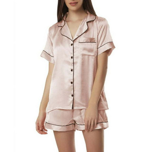 Summer Nude Pink Shorts Sleepwear Set OEM Custom Women's Satin Sleepwear