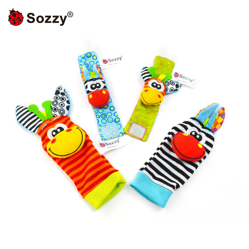 Wholesale custom factory animal Soft Plush Baby hand Wrist rattle Foot Finder rattle Socks Toys baby rattle socks