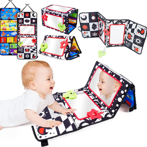 Baby Sensory Educational Black White Toy Crinkle Fabric Teethers Baby folding collapsible Tummy Time Mirror