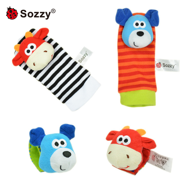 Wholesale custom factory animal Soft Plush Baby hand Wrist rattle Foot Finder rattle Socks Toys baby rattle socks