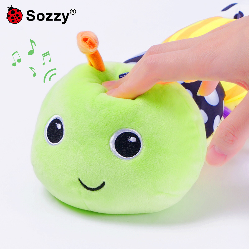 Sozzy custom Sensory Animal soothing caterpillar Rattles Crinkle musical Tummy Time Toys with Ruler