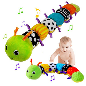 Sozzy custom Sensory Animal soothing caterpillar Rattles Crinkle musical Tummy Time Toys with Ruler