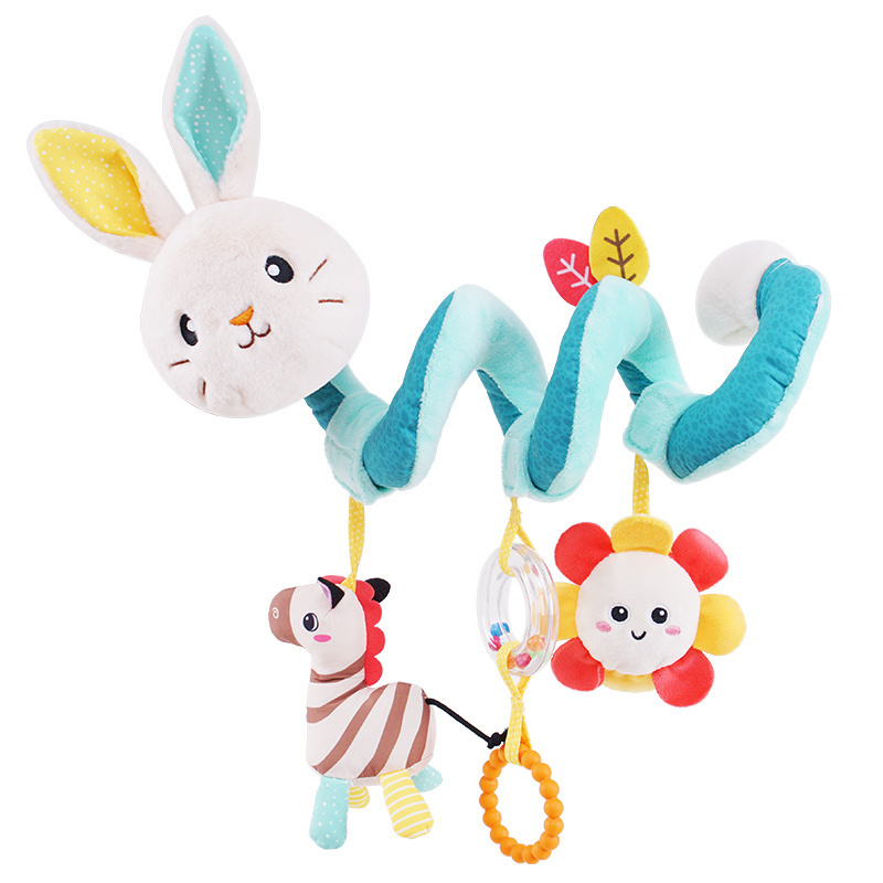 Custom Soft Animal rabbit elephant Plus baby spiral bed spiral stroller pram toys babies crib musical toy