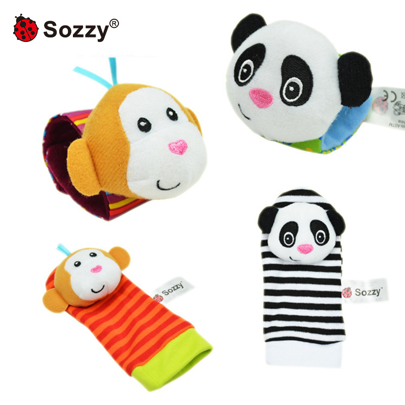 Wholesale custom factory animal Soft Plush Baby hand Wrist rattle Foot Finder rattle Socks Toys baby rattle socks