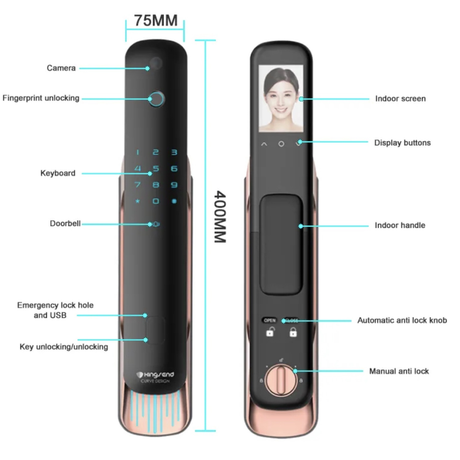 Smart Usmart Go Digital Electronic Door Lock Fingerprint Touch Password Keyless Door Lock with Camera