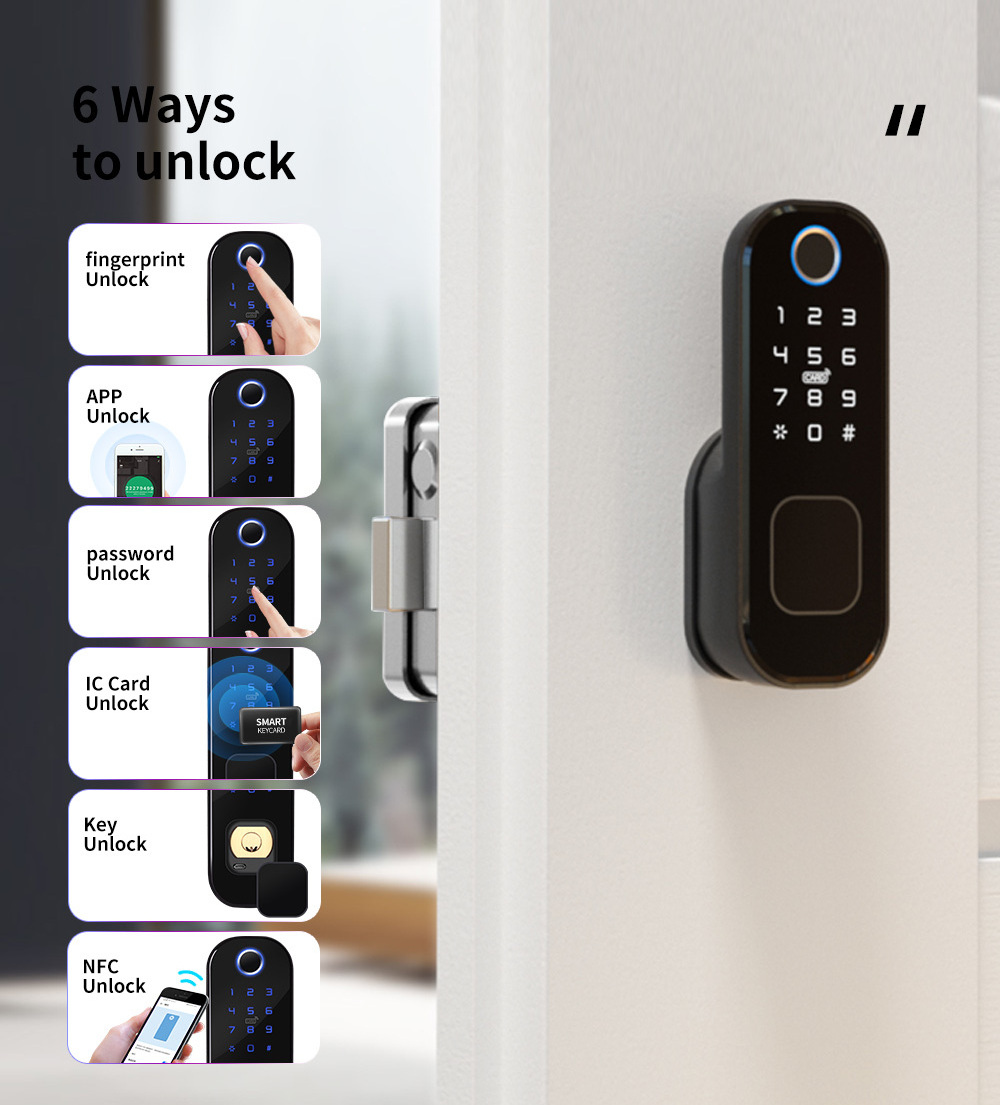 WiFi Smart Home Electronic Keyless Keypad Deadbolt Door Rim Lock Fingerprint Lock for Home