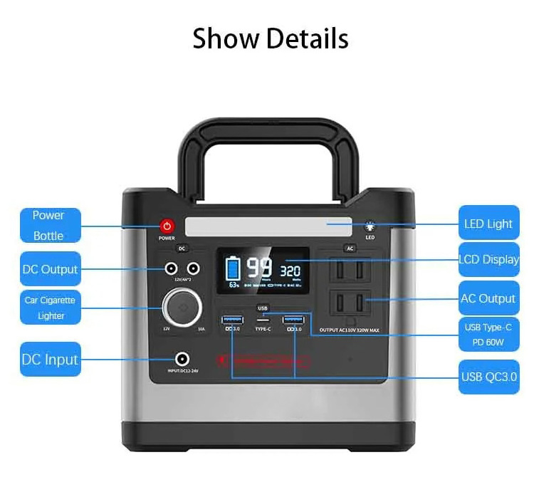 600w 800w 1000w Portable Solar Generator Power Station LiFePO4 Led Light Emergency Power Supply with Solar Panel