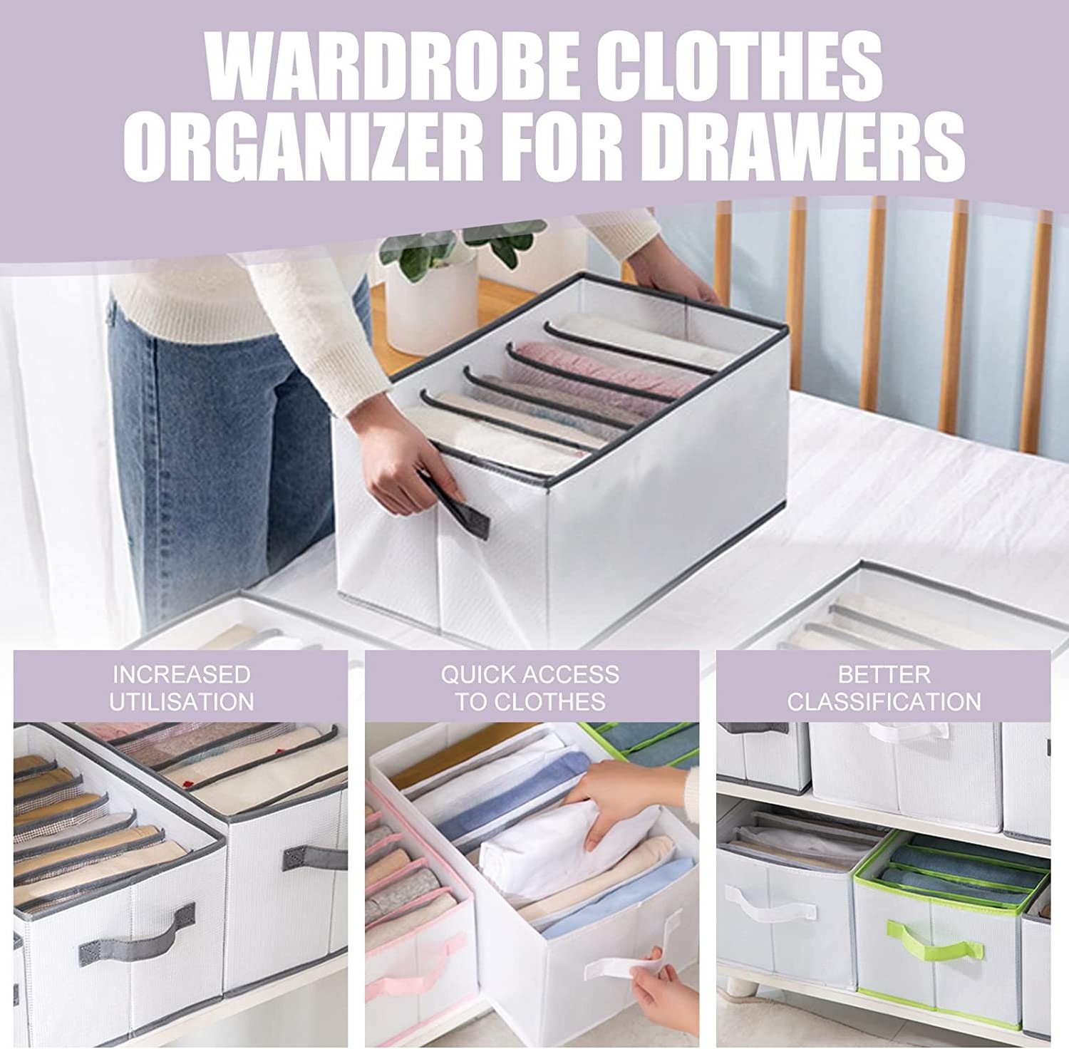 3 Pcs Wardrobe Foldable Washable Jeans Compartment Storage Drawer Organizer with Reinforced Handle Thickening Fabric PVC Single