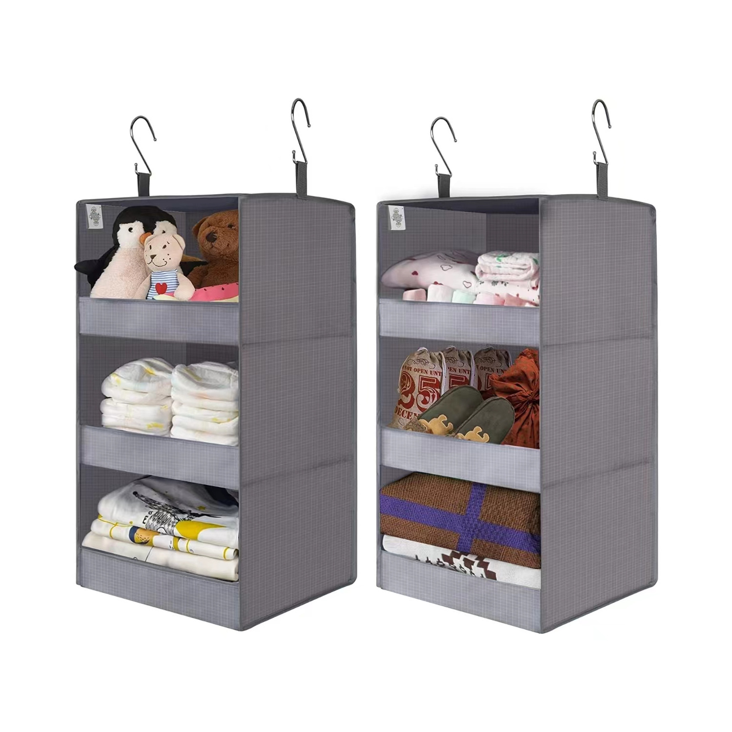 2-pack Wardrobe Clothes Organizers Storage & Organization 3-shelf Hanging Closet Organizer Fabric Iron for Locker & Camper Home