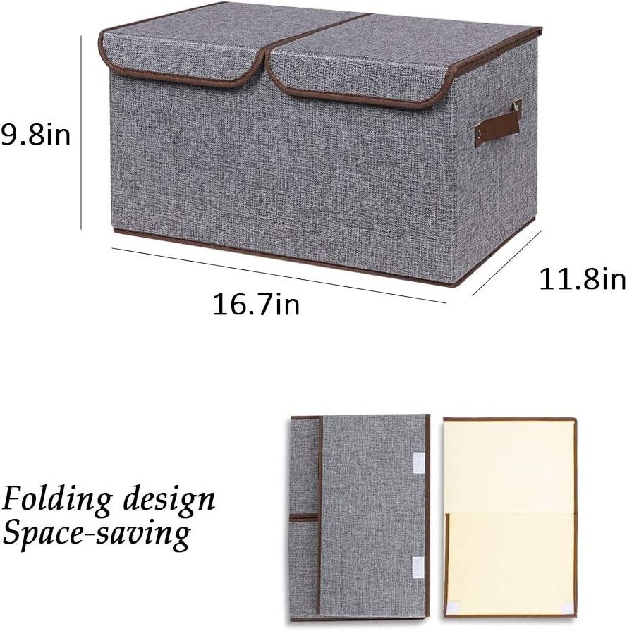 Cube Storage Bins Boxes with Lids Handles Linen Fabric Foldable Basket Cubes Organizer Storage Drawer for Home Organization