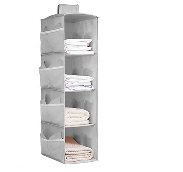 2022 New Arrival Collapsible Hanging Storage Bag 4-Shelf Hanging Closet Storage Organizer with Mesh Pockets