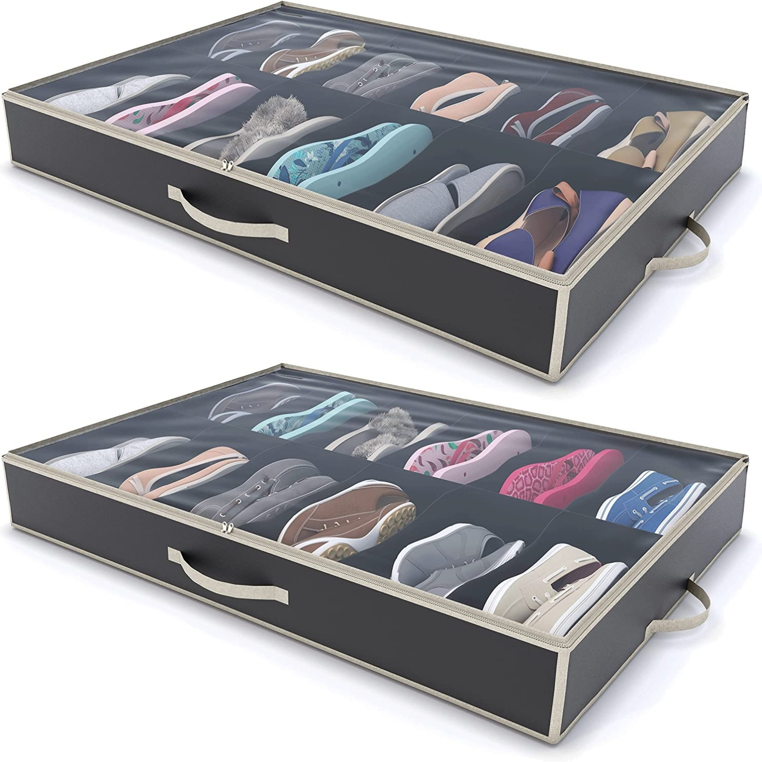 foldable Shoe Organizer Fits 16 pairs of shoes and 4 pairs of boots Storage Bag  with sturdy zipper and handles