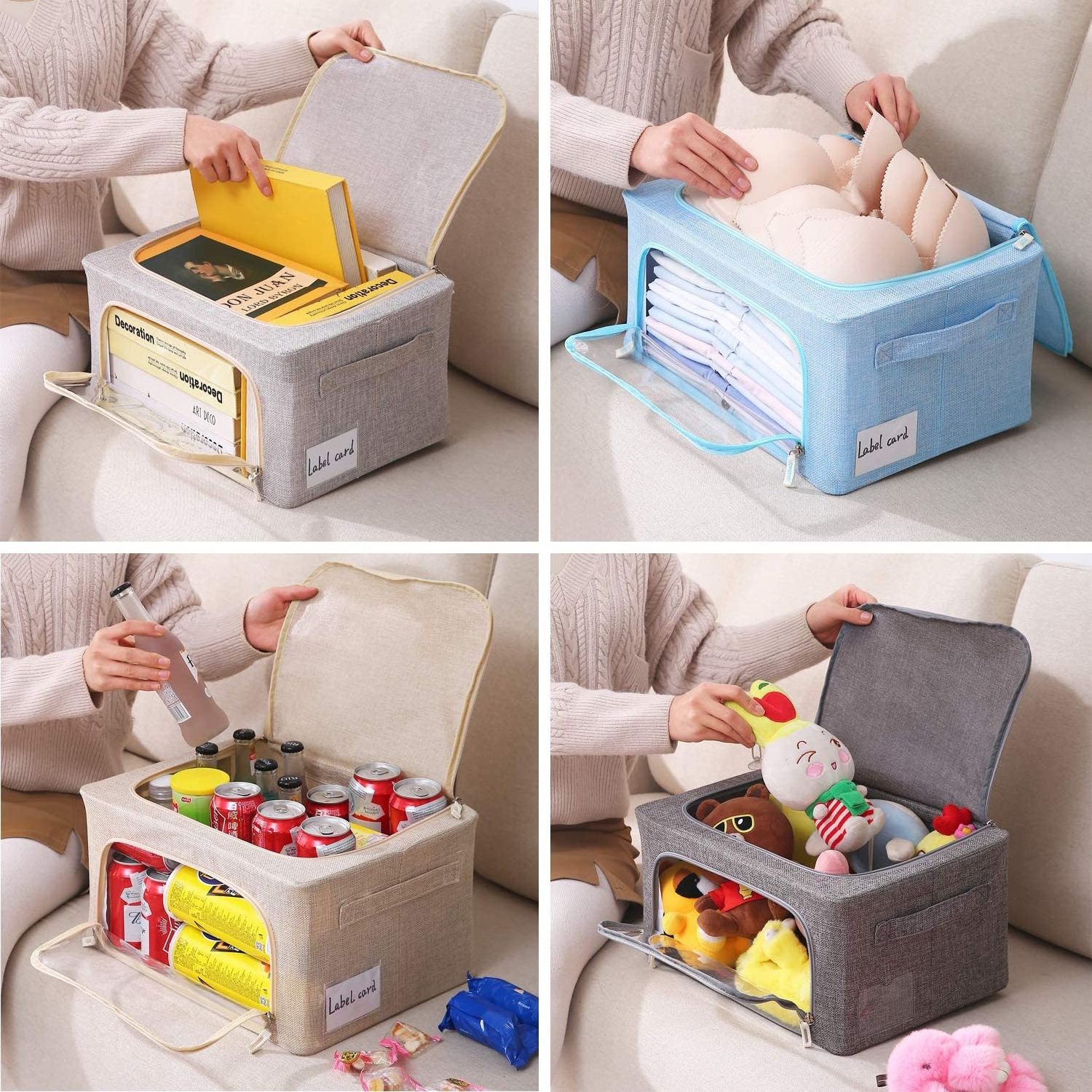 Foldable Bag Organizer Storage Bins - Fabric Stackable Storage Box with Frame for Clothes Container Organizer with Clear Window