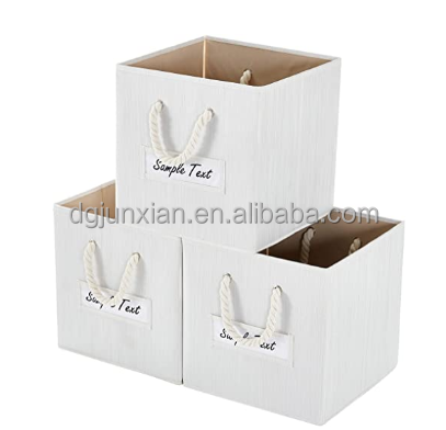 New Trends Cotton Rope Handled Fabric Storage Bins Cube Organizer Collapsible Storage Basket Set of 3 for Home Organization