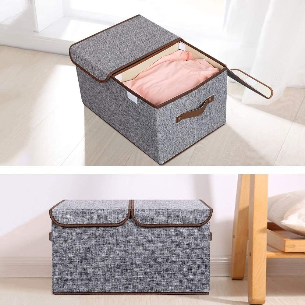 Cube Storage Bins Boxes with Lids Handles Linen Fabric Foldable Basket Cubes Organizer Storage Drawer for Home Organization