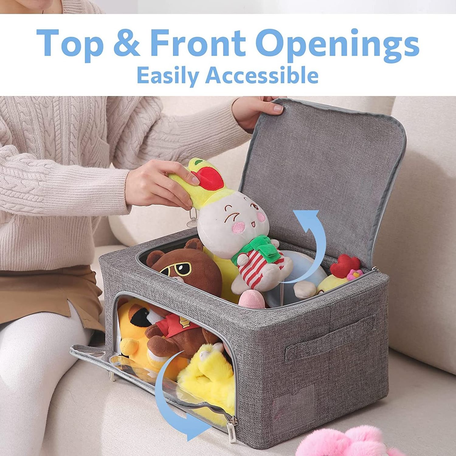 Foldable Bag Organizer Storage Bins - Fabric Stackable Storage Box with Frame for Clothes Container Organizer with Clear Window