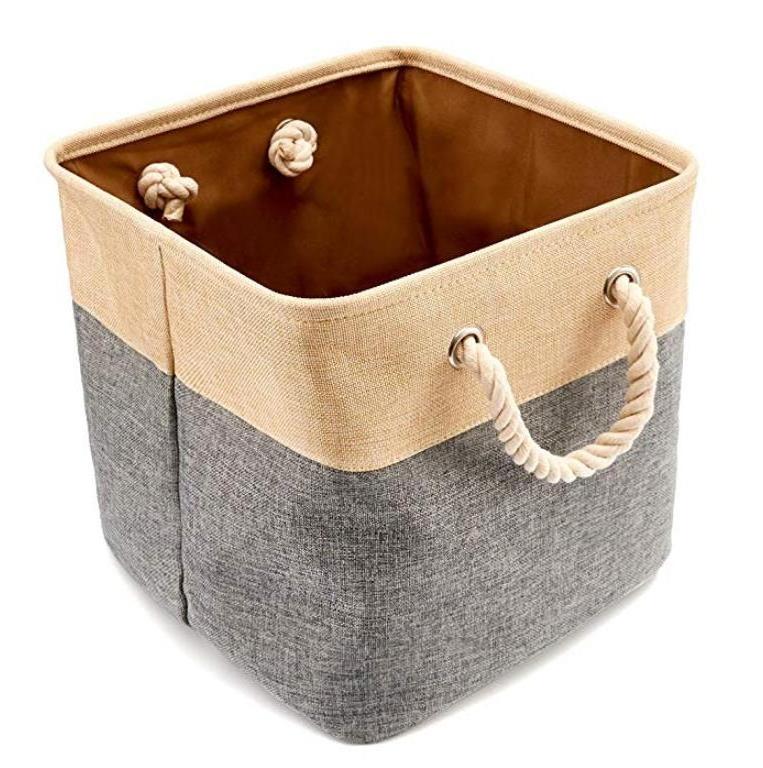 3 Pack Modern Large Square Cotton Fabric Storage Bins with Rope Handles Foldable Design Home Closet Bedroom Drawers Organizers