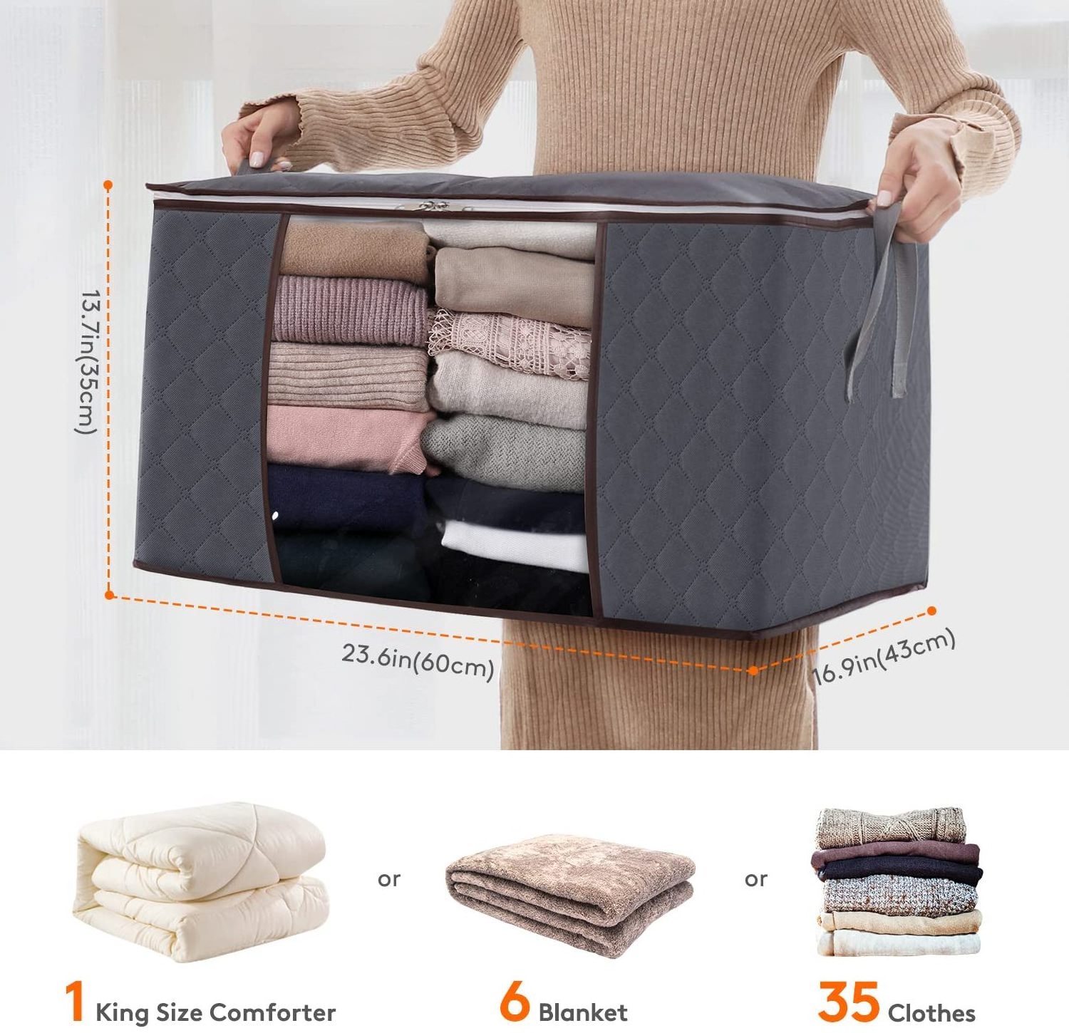 6 Pack Foldable Closet Organizers Fabric Storage Containers with Durable Handles Large Capacity Clothes Storage Bag Organizer