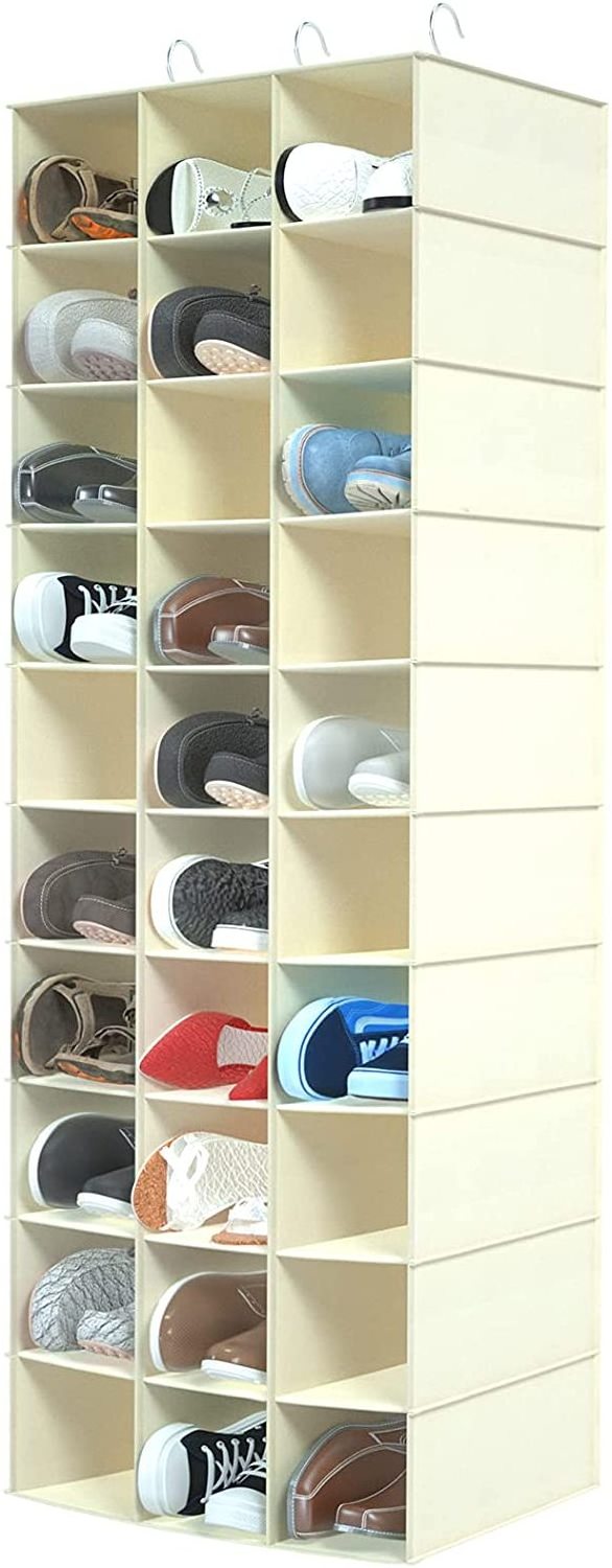 Hot Space Saving Shoe Rack Holder Hanger Storage Organizer Hanging Shoe Shelves with 30 Sections Metal Hooks