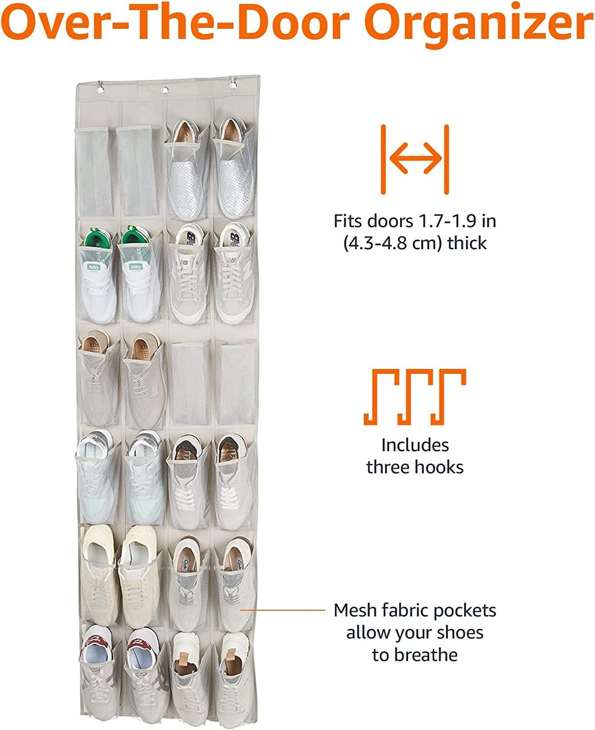 Mesh Home Organization with 24 Pockets & Hooks Household Items Over the Door Shoe Organizers Hanging Closet Organizer