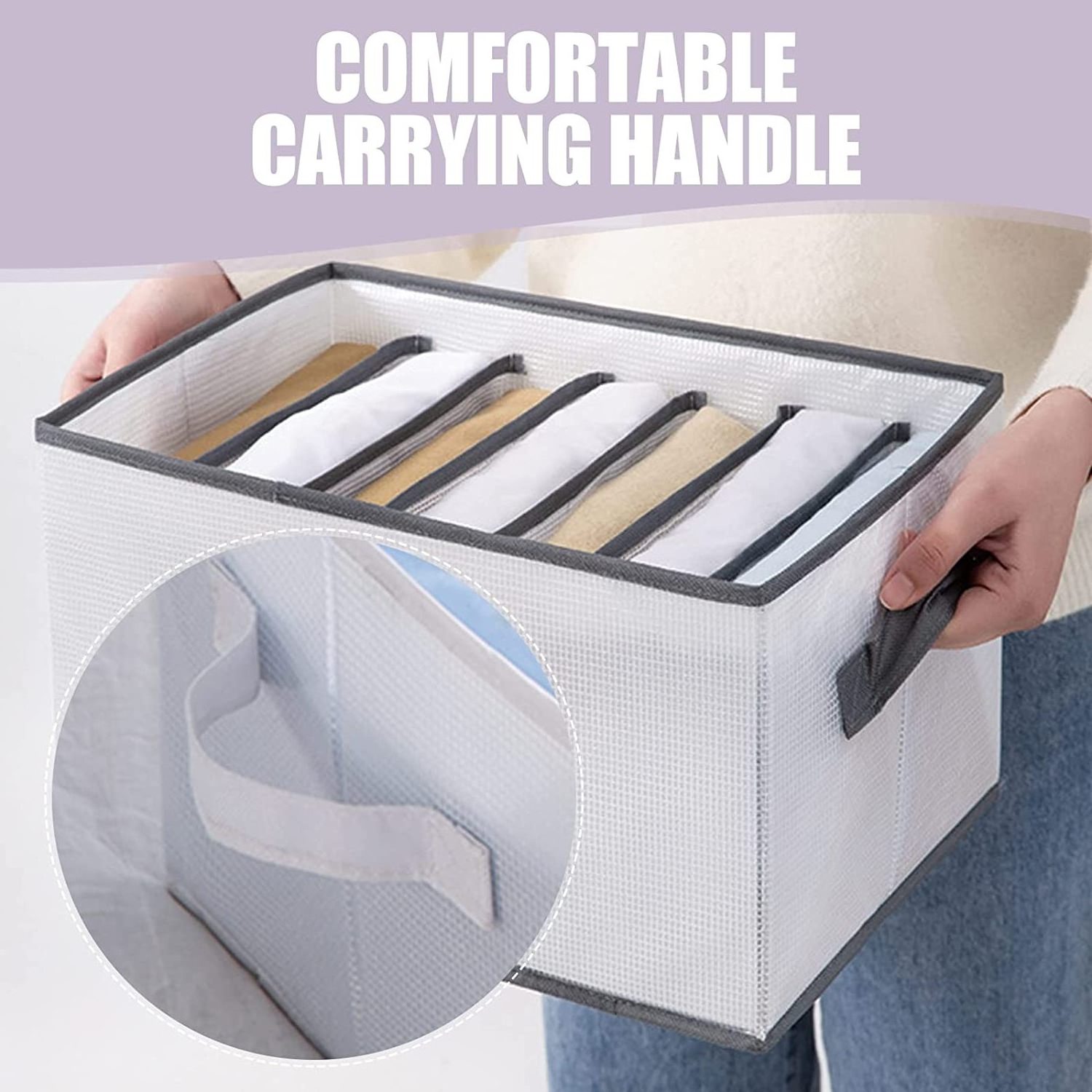 3 Pcs Wardrobe Foldable Washable Jeans Compartment Storage Drawer Organizer with Reinforced Handle Thickening Fabric PVC Single