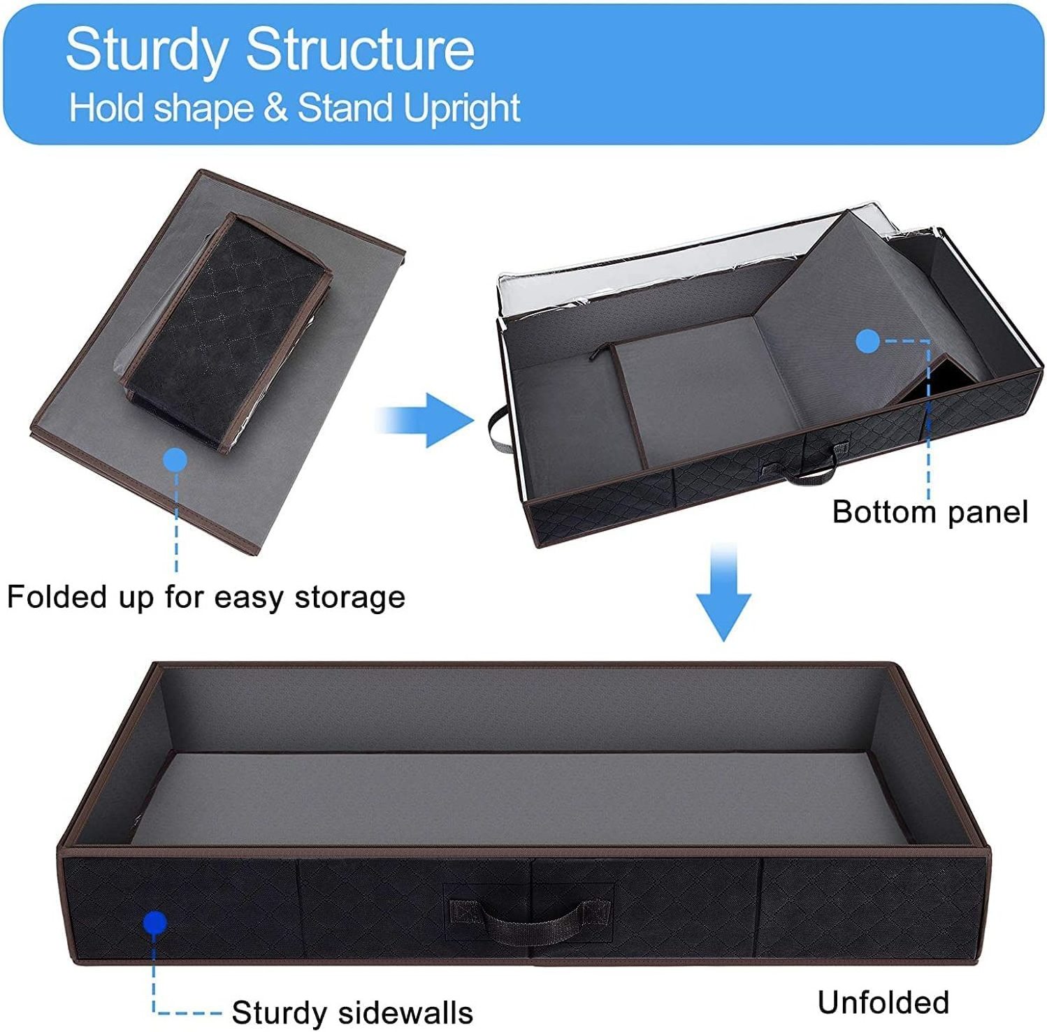 Factory Direct 2 Pack Sturdy Sidewalls and Bottom Clothes Bags Under bed Storage Containers for Clothes