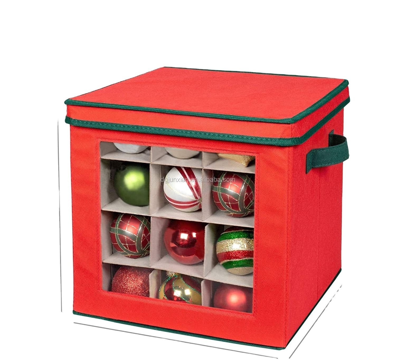 Durable Fabric Holiday Ornament Storage Cube 64 Compartments Xmas Ornaments Organizer 64 Individual Dividers Storage Boxes Bins